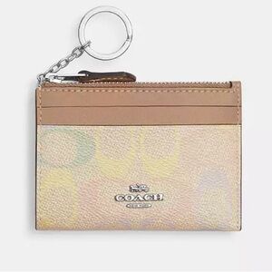 Coach Mini Skinny Id Case In Rainbow Signature Canvas
